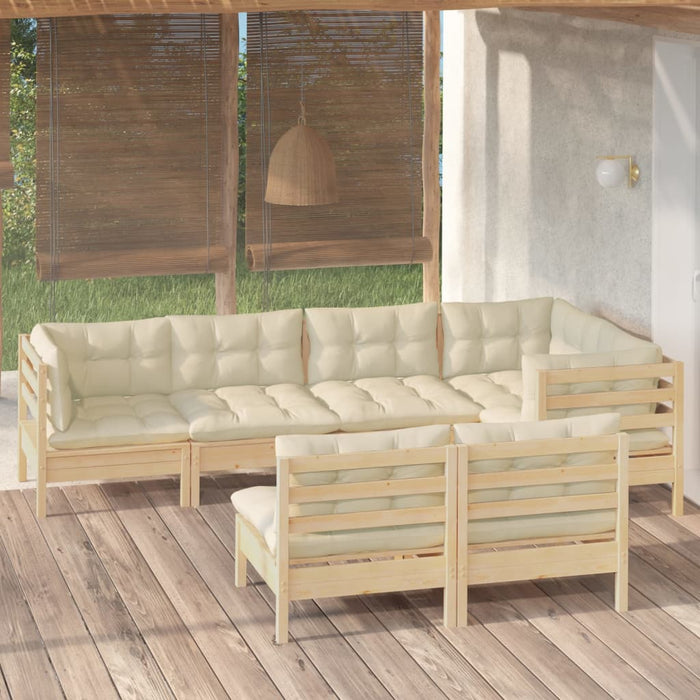 Set mobilier grădină cu perne crem, 7 piese, lemn masiv pin - WALTI WALTI