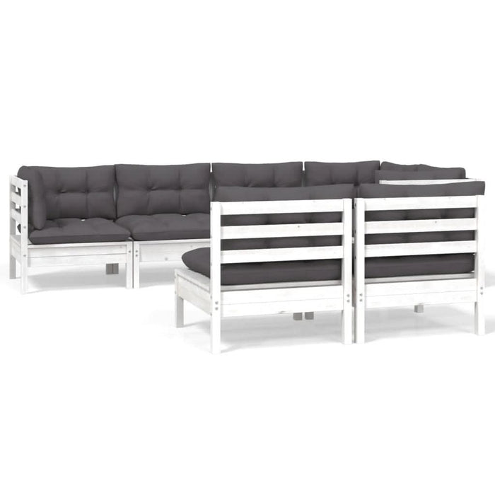Set mobilier grădină cu perne, 7 piese, alb, lemn masiv de pin - WALTI WALTI