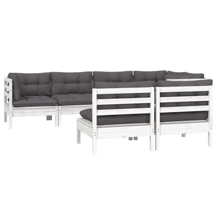 Set mobilier grădină cu perne, 7 piese, alb, lemn masiv de pin - WALTI WALTI