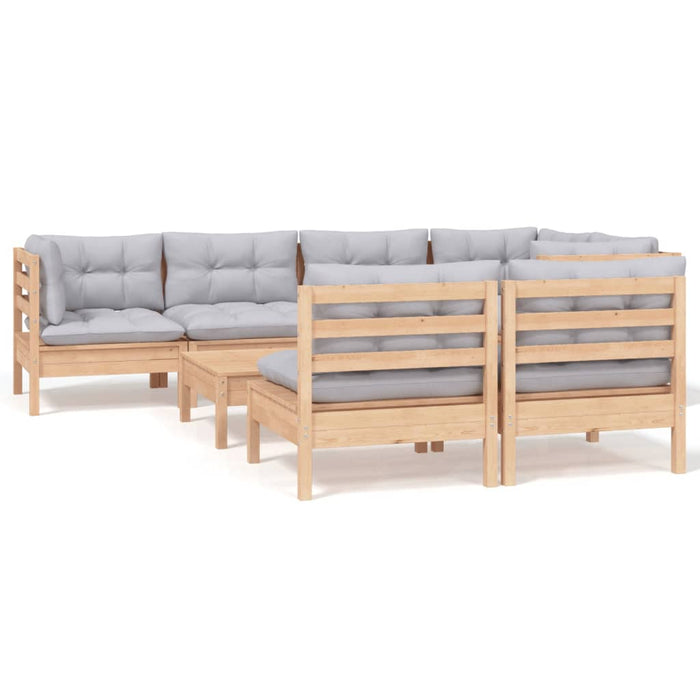 Set mobilier de grădină cu perne gri, 8 piese, lemn masiv pin - WALTI WALTI