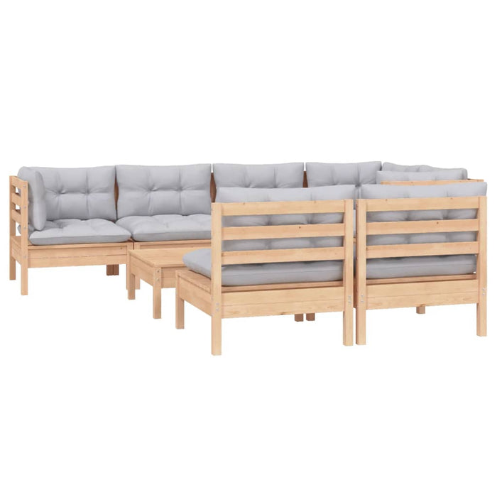 Set mobilier de grădină cu perne gri, 8 piese, lemn masiv pin - WALTI WALTI