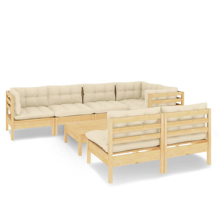 Set mobilier de grădină cu perne crem, 8 piese, lemn masiv pin - WALTI WALTI