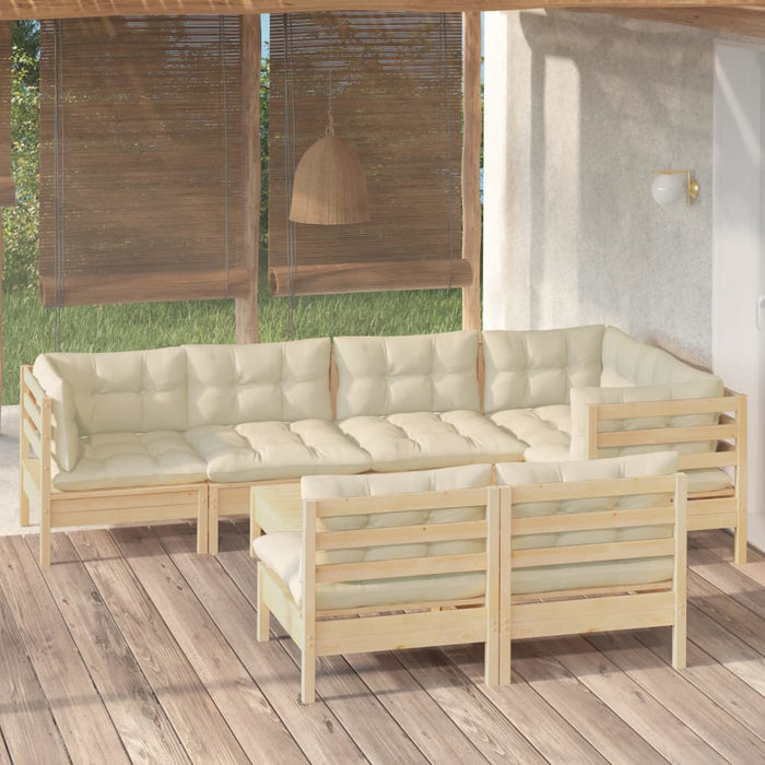 Set mobilier de grădină cu perne crem, 8 piese, lemn masiv pin - WALTI WALTI