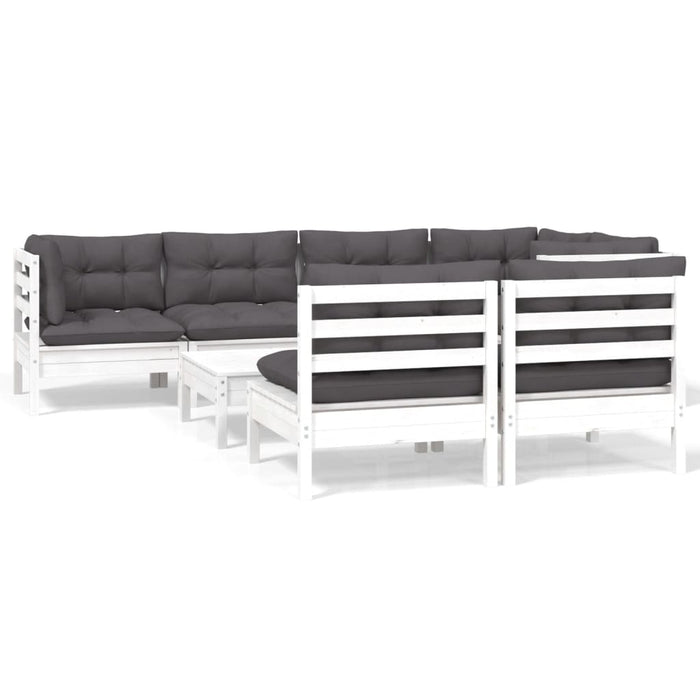Set mobilier de grădină cu perne, 8 piese, alb, lemn masiv pin - WALTI WALTI