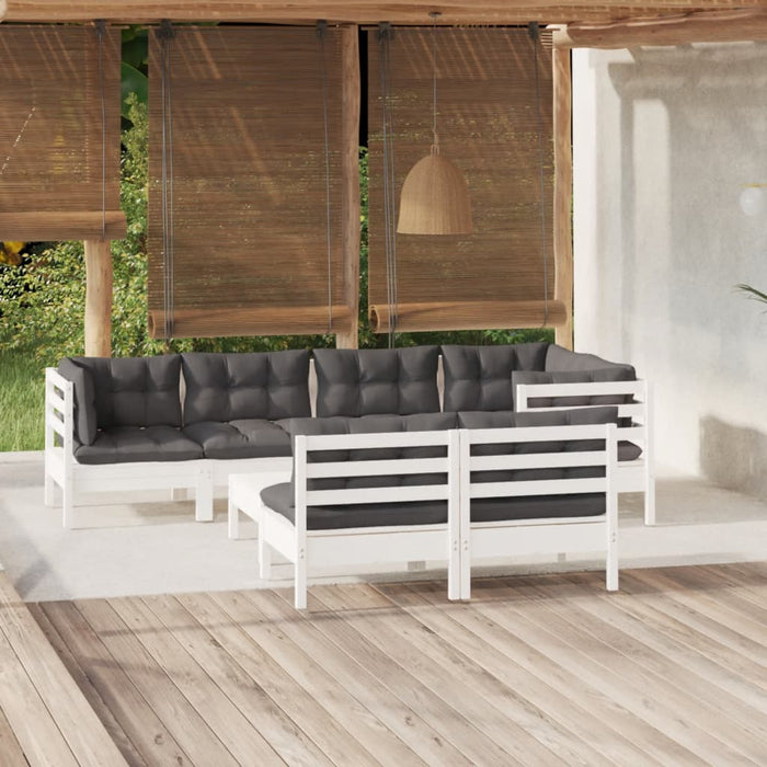 Set mobilier de grădină cu perne, 8 piese, alb, lemn masiv pin - WALTI WALTI