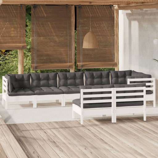 Set mobilier de grădină cu perne, 8 piese, alb, lemn masiv pin - WALTI WALTI