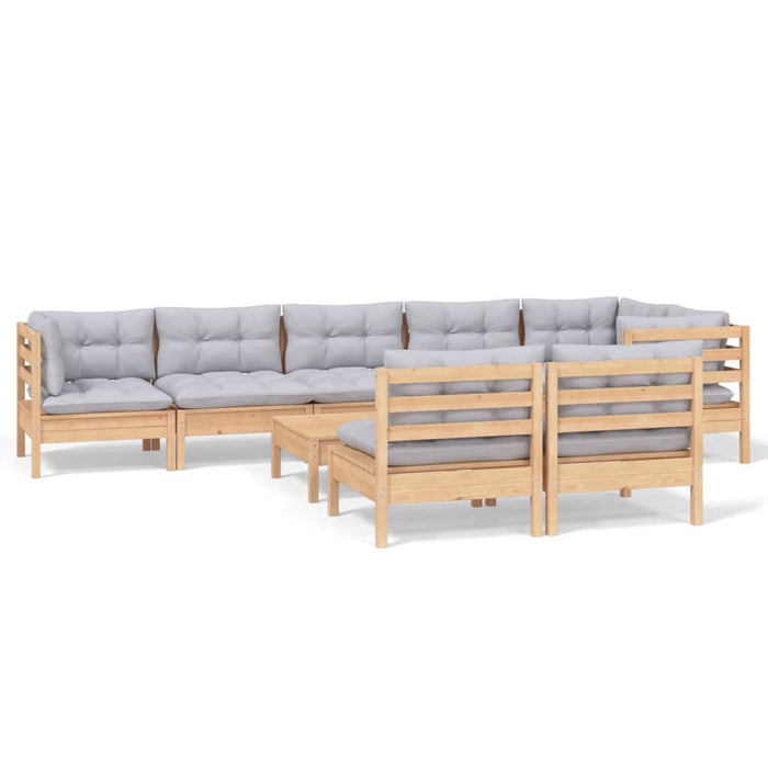 Set mobilier de grădină cu perne gri, 9 piese, lemn masiv pin - WALTI WALTI