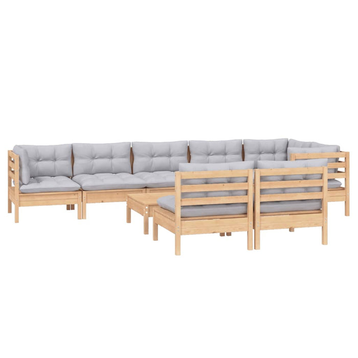 Set mobilier de grădină cu perne gri, 9 piese, lemn masiv pin - WALTI WALTI