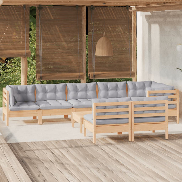 Set mobilier de grădină cu perne gri, 9 piese, lemn masiv pin - WALTI WALTI