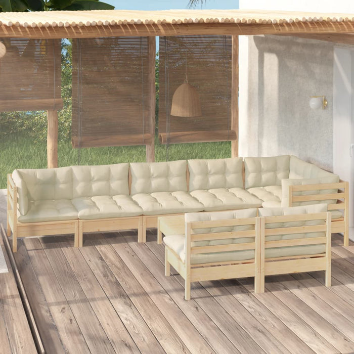 Set mobilier grădină cu perne crem, 9 piese, lemn masiv de pin - WALTI WALTI
