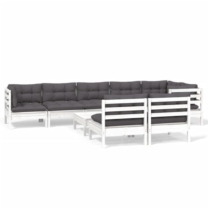 Set mobilier grădină cu perne, 9 piese, alb, lemn masiv pin - WALTI WALTI