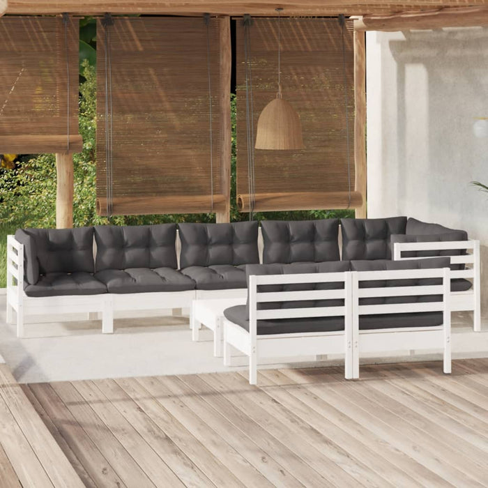 Set mobilier grădină cu perne, 9 piese, alb, lemn masiv pin - WALTI WALTI