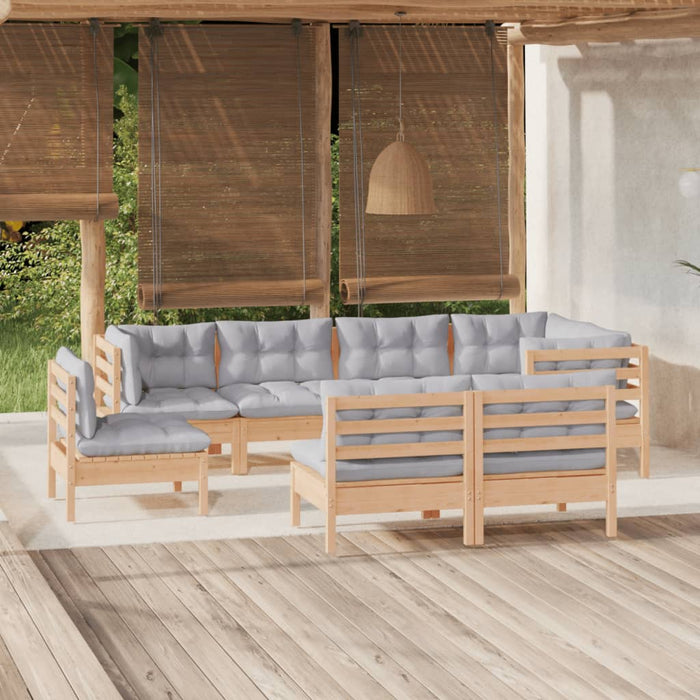 Set mobilier de grădină cu perne gri, 8 piese, lemn masiv pin - WALTI WALTI