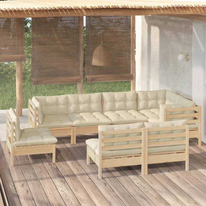 Set mobilier de grădină cu perne crem, 8 piese, lemn masiv pin - WALTI WALTI