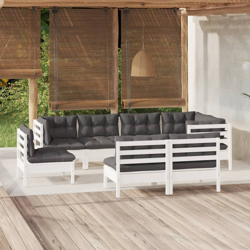 Set mobilier de grădină cu perne, 8 piese, alb, lemn masiv pin - WALTI WALTI