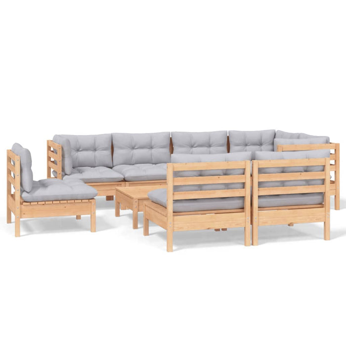 Set mobilier de grădină cu perne gri, 9 piese, lemn masiv pin - WALTI WALTI