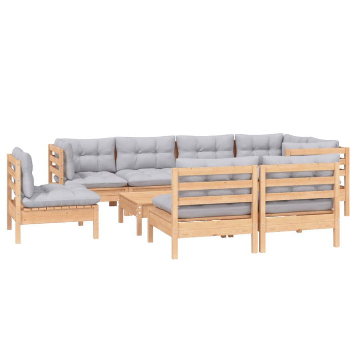 Set mobilier de grădină cu perne gri, 9 piese, lemn masiv pin - WALTI WALTI