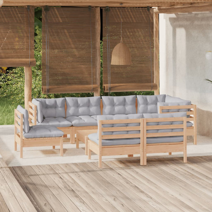 Set mobilier de grădină cu perne gri, 9 piese, lemn masiv pin - WALTI WALTI