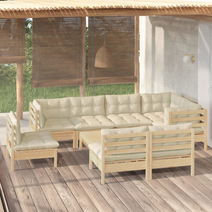 Set mobilier grădină cu perne crem, 9 piese, lemn masiv de pin - WALTI WALTI