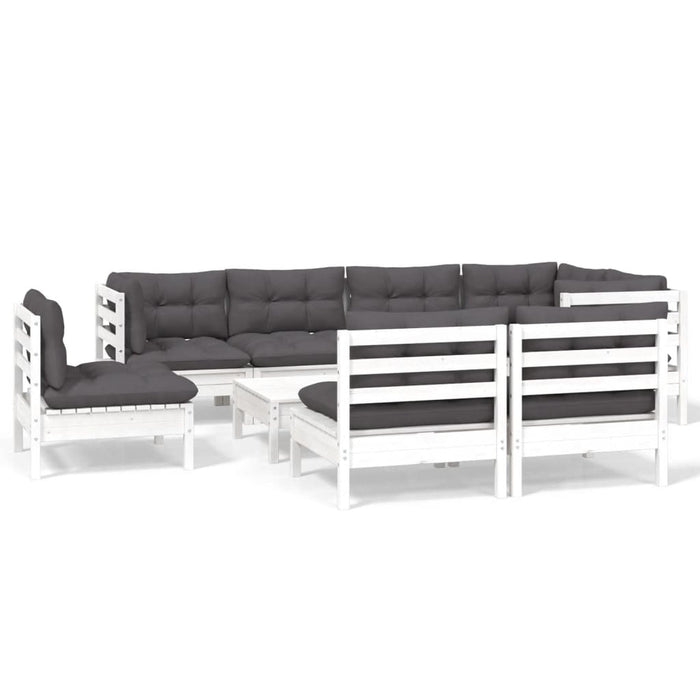 Set mobilier grădină cu perne, 9 piese, alb, lemn masiv pin - WALTI WALTI