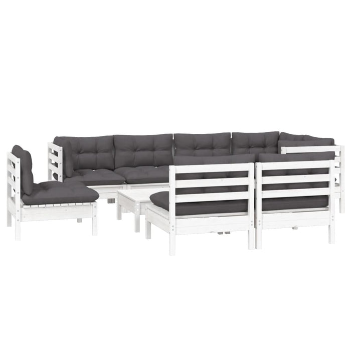 Set mobilier grădină cu perne, 9 piese, alb, lemn masiv pin - WALTI WALTI