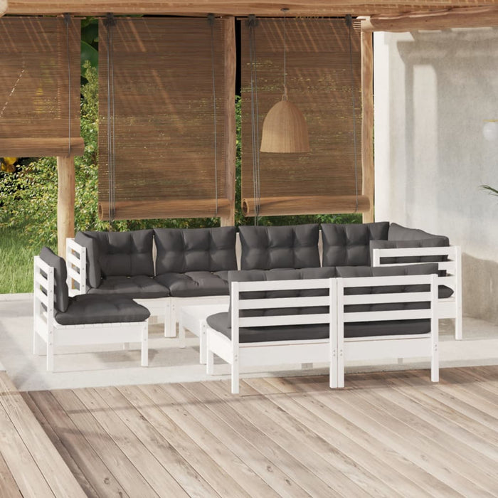 Set mobilier grădină cu perne, 9 piese, alb, lemn masiv pin - WALTI WALTI