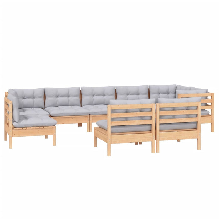 Set mobilier de grădină cu perne gri, 9 piese, lemn masiv pin - WALTI WALTI
