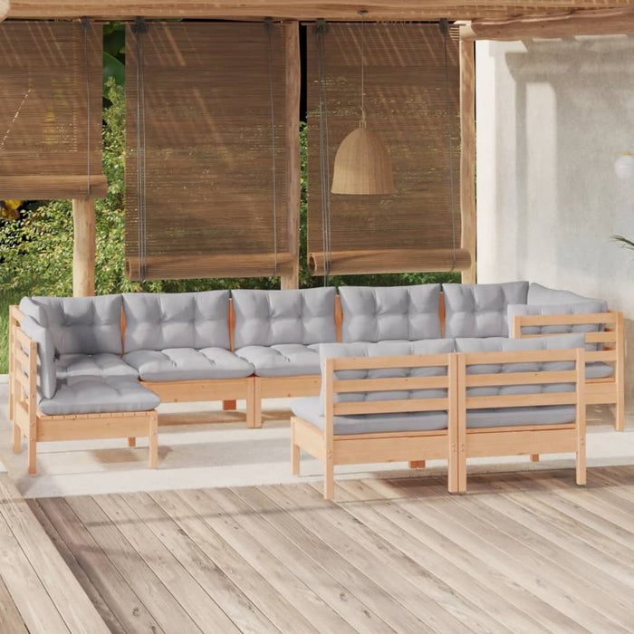 Set mobilier de grădină cu perne gri, 9 piese, lemn masiv pin - WALTI WALTI