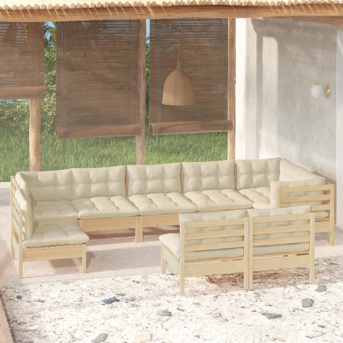 Set mobilier grădină cu perne crem, 9 piese, lemn masiv de pin - WALTI WALTI