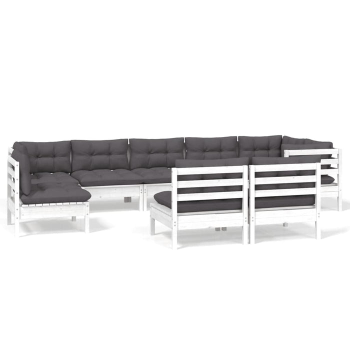 Set mobilier de grădină cu perne, 9 piese, alb, lemn masiv pin - WALTI WALTI