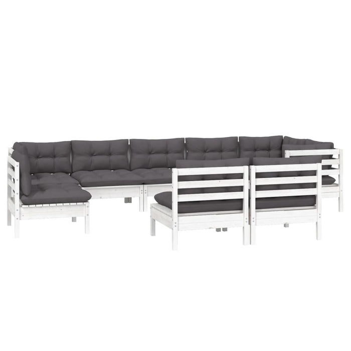 Set mobilier de grădină cu perne, 9 piese, alb, lemn masiv pin - WALTI WALTI