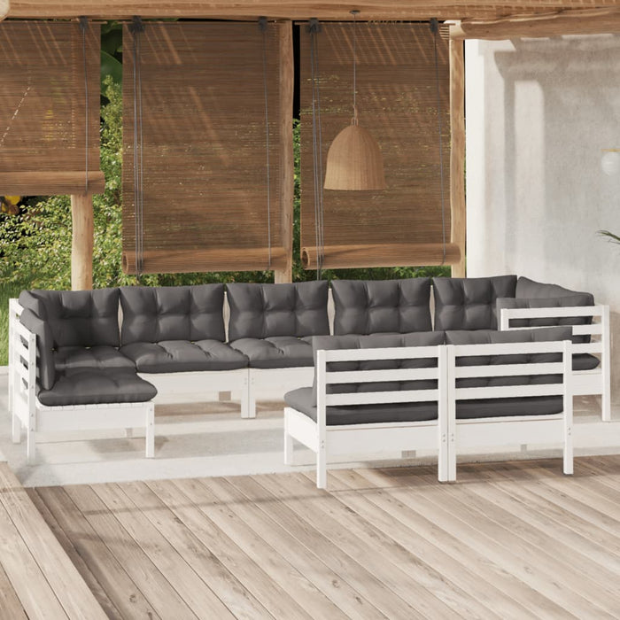 Set mobilier de grădină cu perne, 9 piese, alb, lemn masiv pin - WALTI WALTI