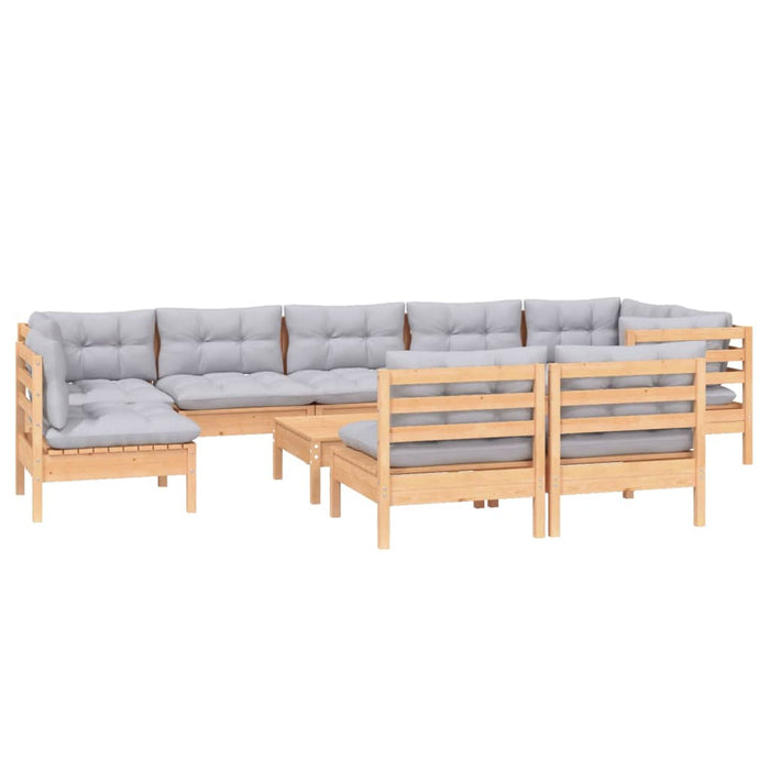 Set mobilier grădină cu perne, 10 piese, gri, lemn masiv pin WALTI