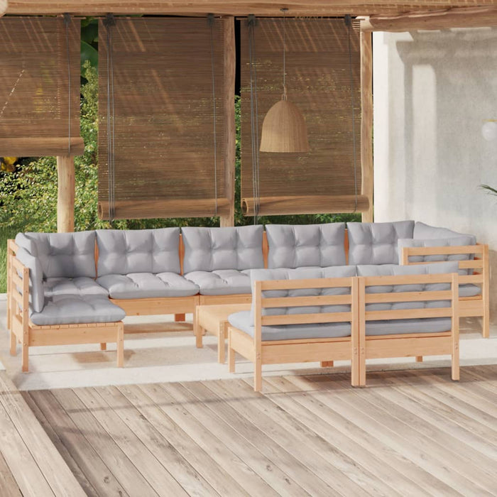 Set mobilier grădină cu perne, 10 piese, gri, lemn masiv pin WALTI