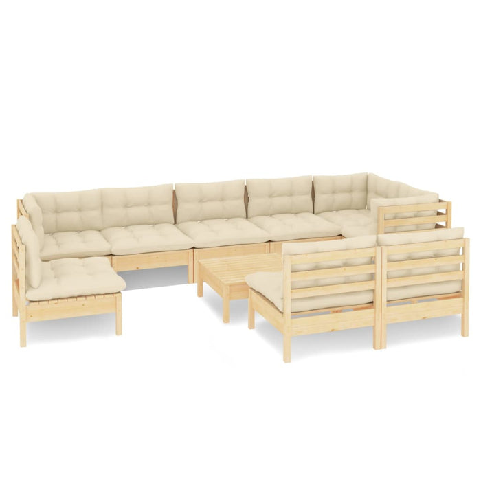 Set mobilier grădină cu perne crem, 10 piese, lemn masiv de pin - WALTI WALTI