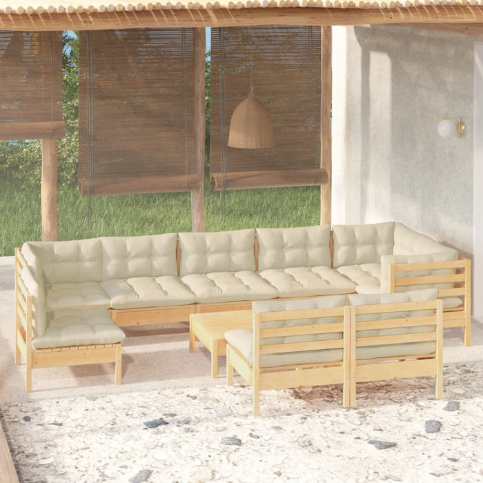Set mobilier grădină cu perne crem, 10 piese, lemn masiv de pin - WALTI WALTI