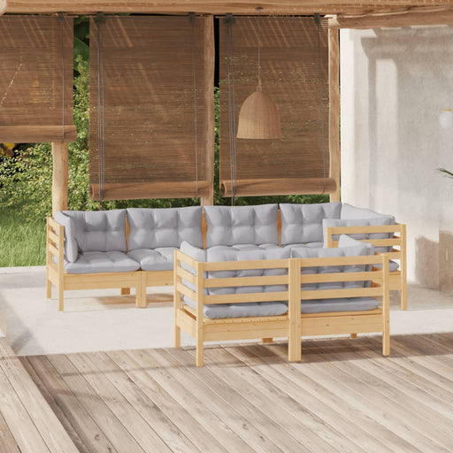 Set mobilier grădină cu perne gri, 7 piese, lemn masiv de pin - WALTI WALTI