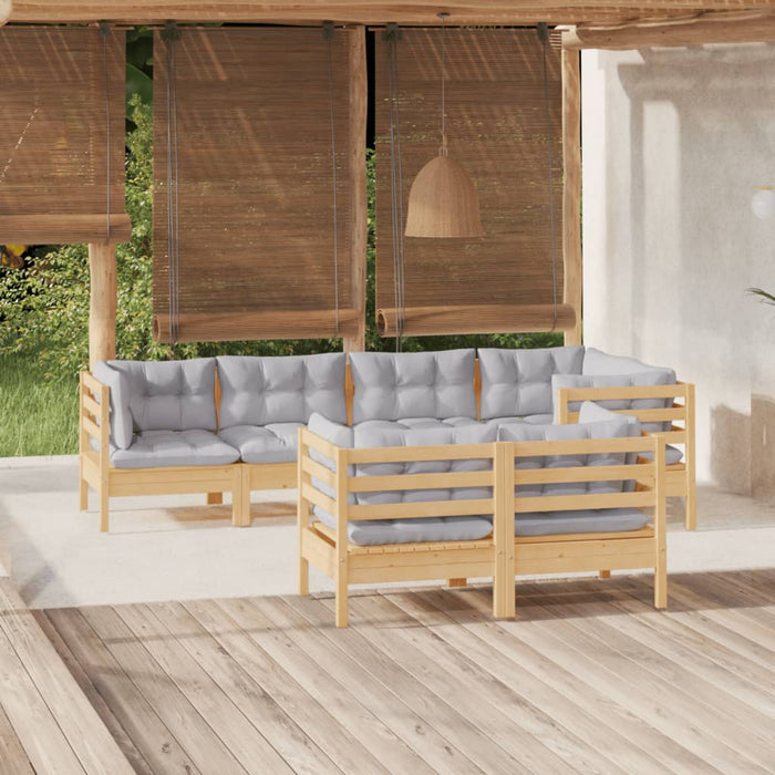 Set mobilier grădină cu perne gri, 7 piese, lemn masiv de pin - WALTI WALTI