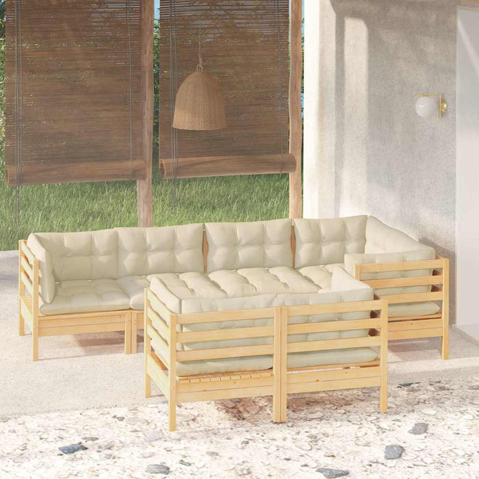 Set mobilier grădină cu perne crem, 7 piese, lemn masiv pin WALTI