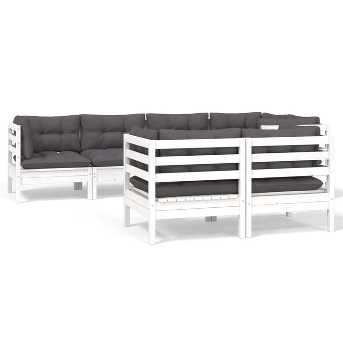 Set mobilier grădină cu perne, 7 piese, alb, lemn masiv de pin - WALTI WALTI