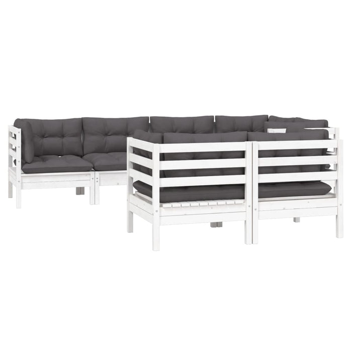 Set mobilier grădină cu perne, 7 piese, alb, lemn masiv de pin - WALTI WALTI