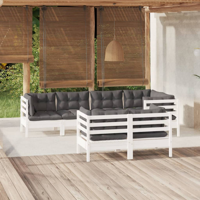 Set mobilier grădină cu perne, 7 piese, alb, lemn masiv de pin - WALTI WALTI