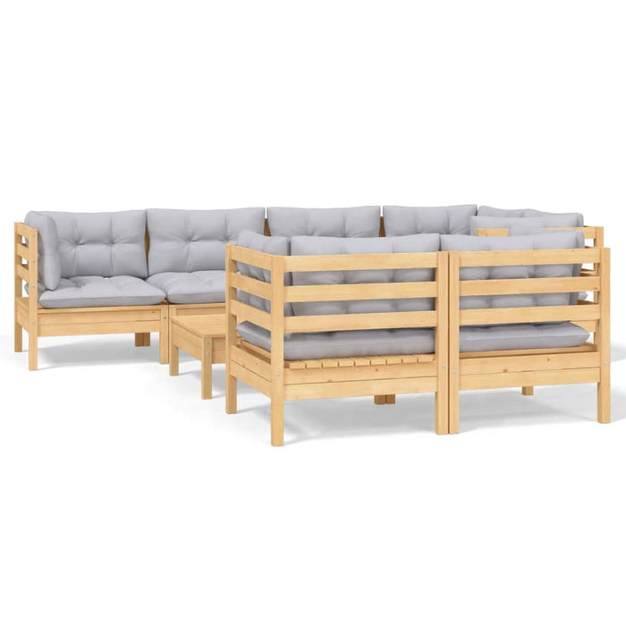 Set mobilier de grădină cu perne gri, 8 piese, lemn masiv pin - WALTI WALTI