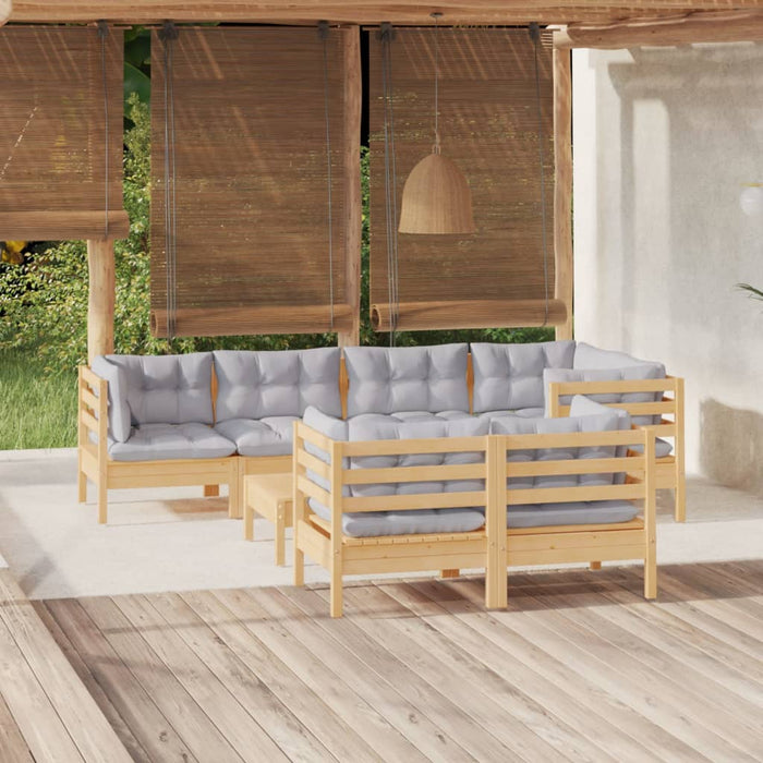 Set mobilier de grădină cu perne gri, 8 piese, lemn masiv pin - WALTI WALTI