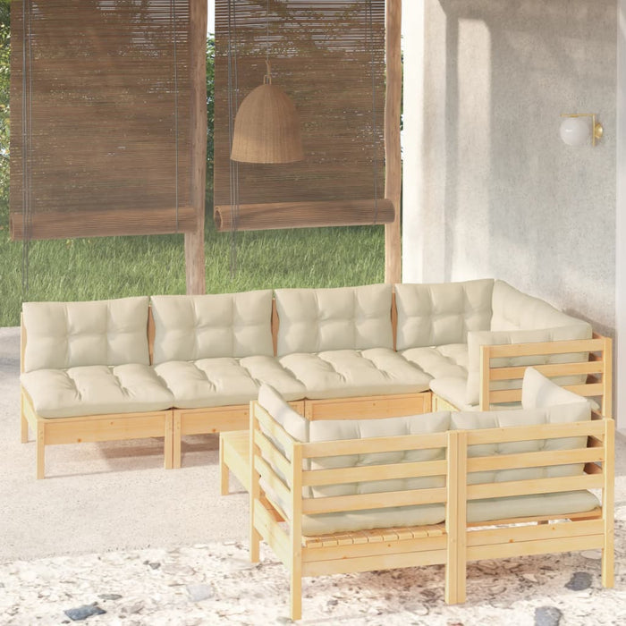 Set mobilier de grădină cu perne crem, 8 piese, lemn masiv pin - WALTI WALTI