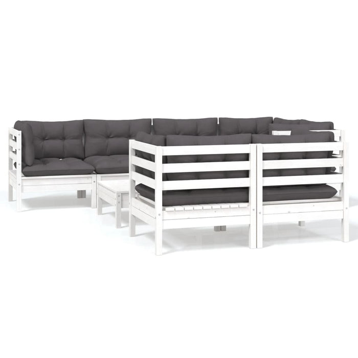 Set mobilier de grădină cu perne, 8 piese, alb, lemn masiv pin - WALTI WALTI