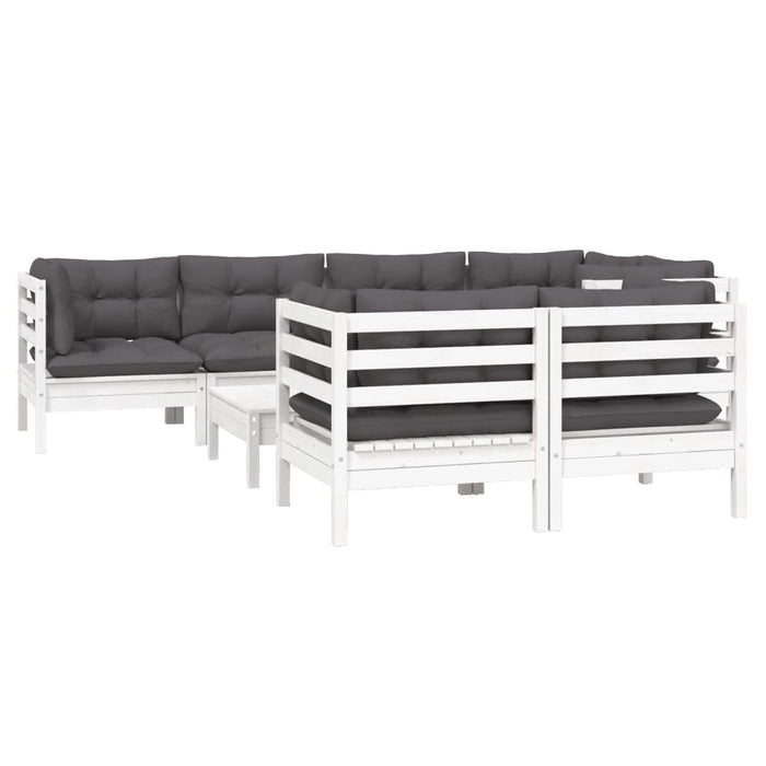 Set mobilier de grădină cu perne, 8 piese, alb, lemn masiv pin - WALTI WALTI