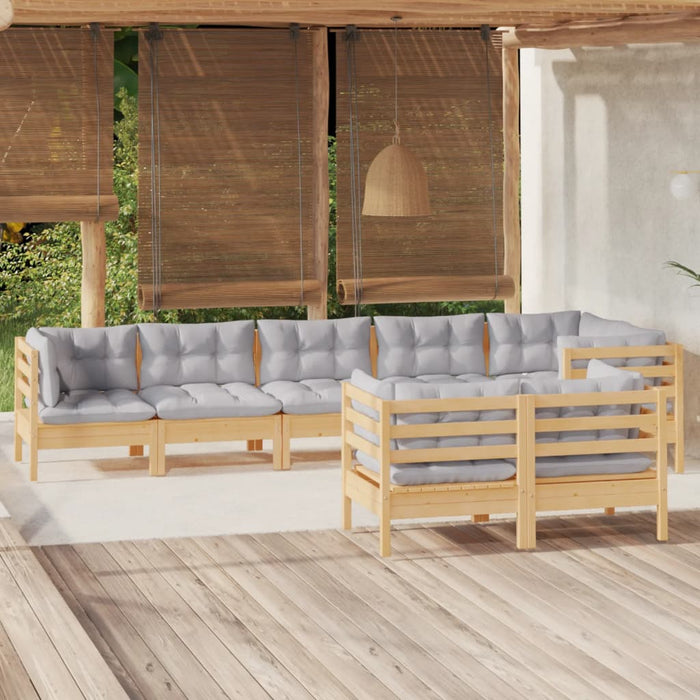 Set mobilier de grădină cu perne gri, 8 piese, lemn masiv pin - WALTI WALTI