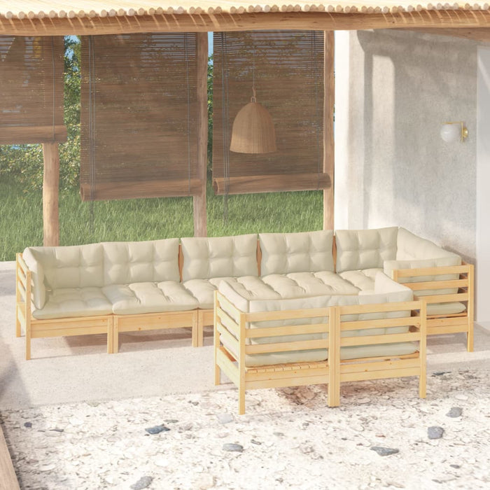Set mobilier de grădină cu perne crem, 8 piese, lemn masiv pin - WALTI WALTI
