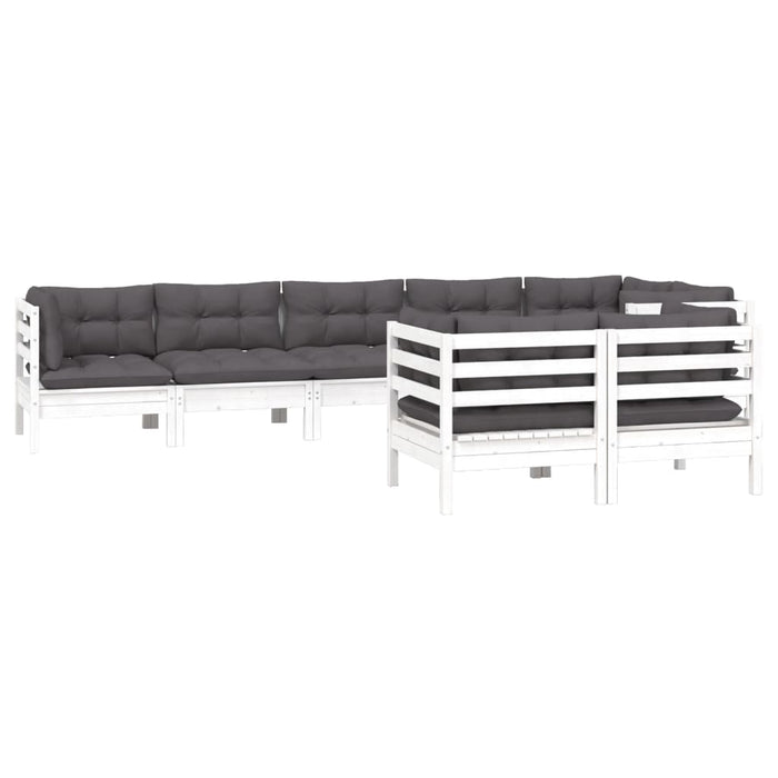 Set mobilier de grădină cu perne, 8 piese, alb, lemn masiv pin - WALTI WALTI